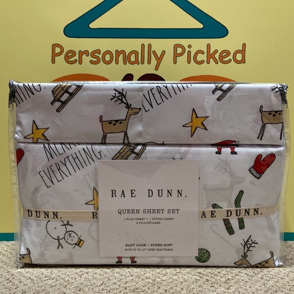 Rae Dunn MERRY EVERYTHING Queen Sheet Set - Picture 1 of 4